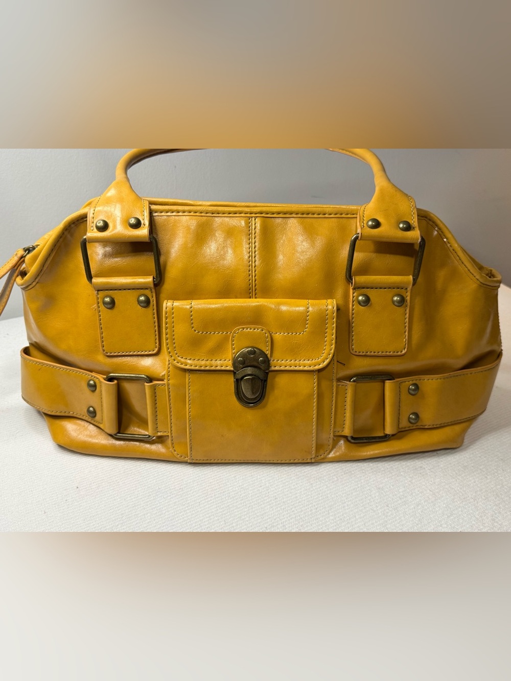 Apt. 9 Mustard Yellow Leather Shoulder Bag with Front Pocket
